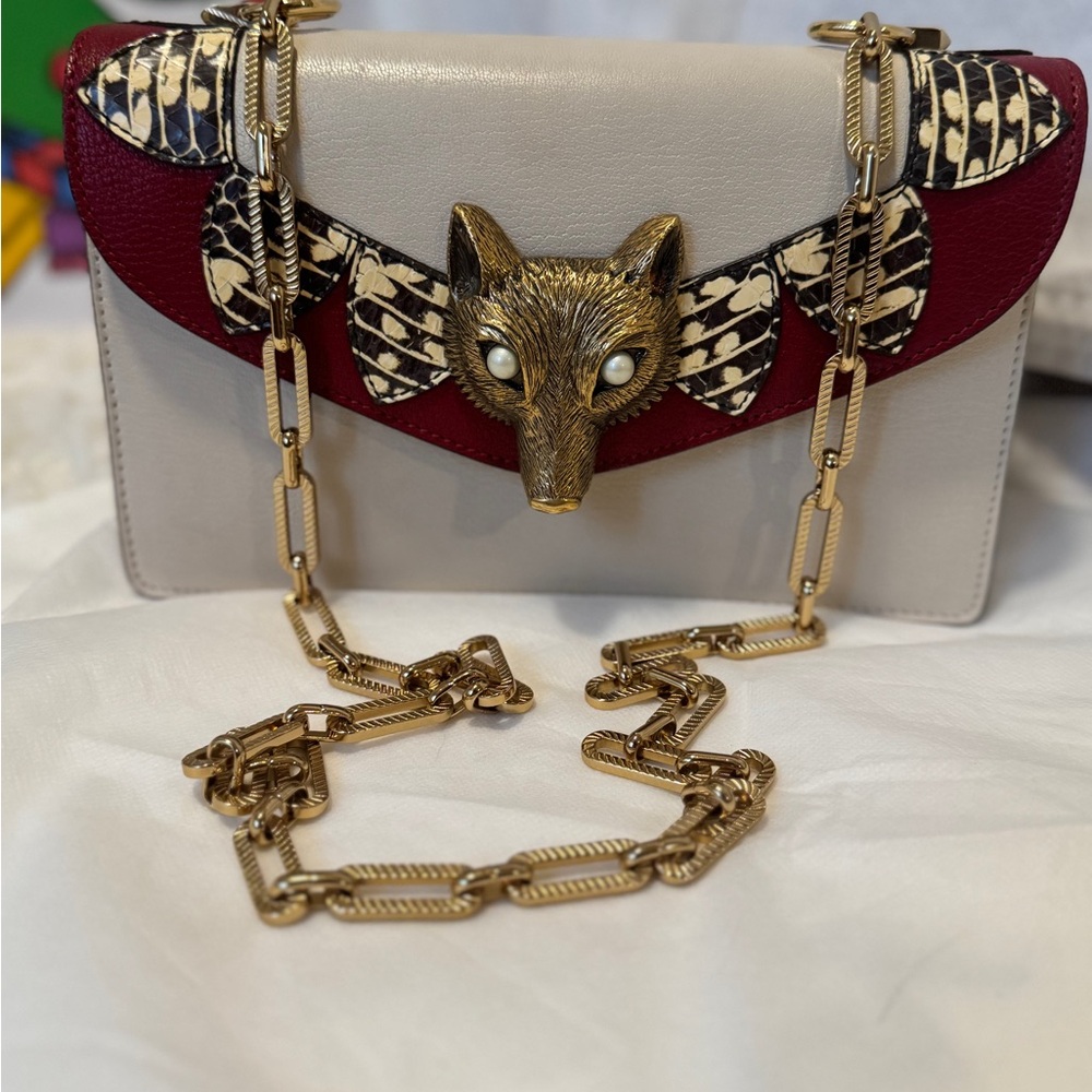 Gucci Cream and Red Clutch with Gold Chain